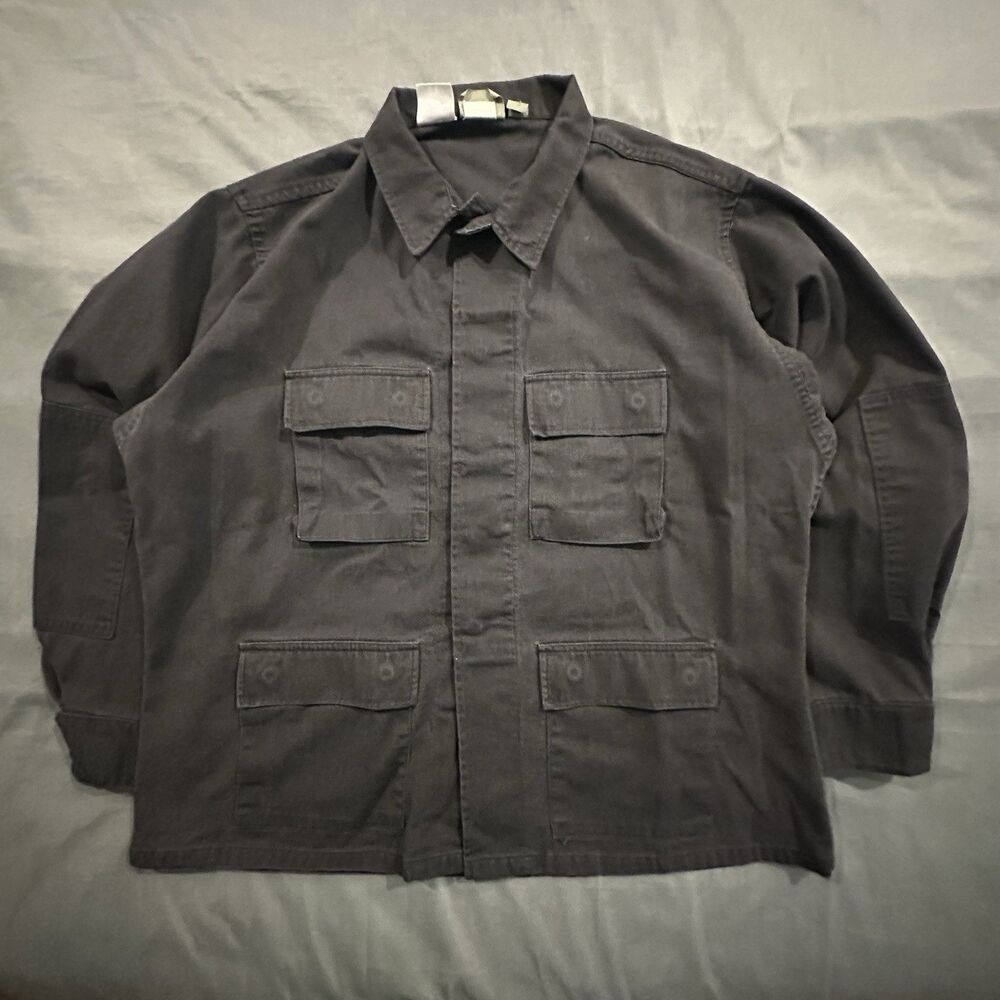 Vintage Propper Combat Jacket Mens XL Black Button Front USA 90s Utility Coat